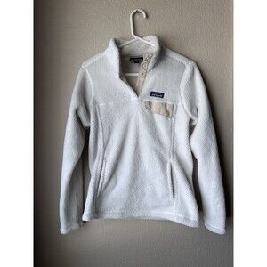 Patagonia Sweater Women’s Medium Off White Retool Snap T Pullover Mock Neck Logo